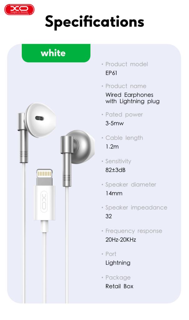 XO EP61 Handsfree Lighting Silver - Image 10