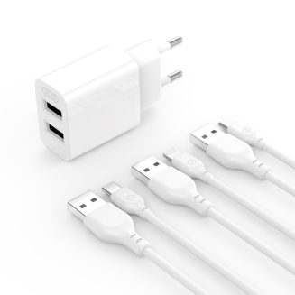 XO L109 (EU) Dual USB-A 2.4A Charger with Micro cable