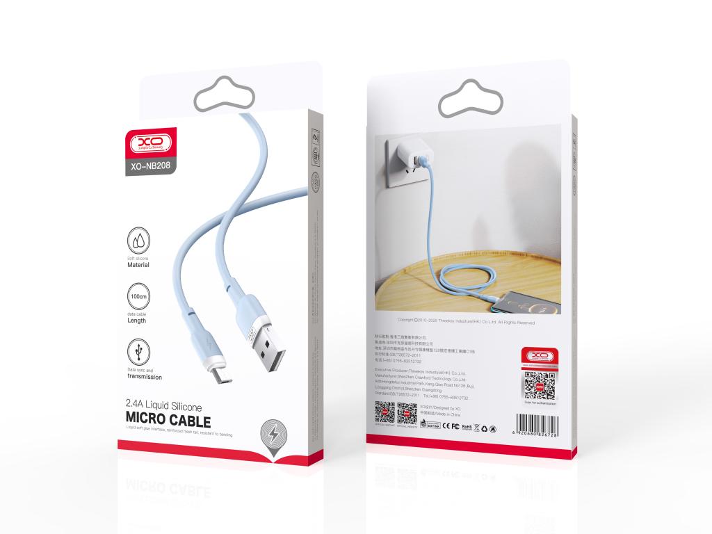 XO NB208 Liquid Silicone Data Micro Cable 1m Blue