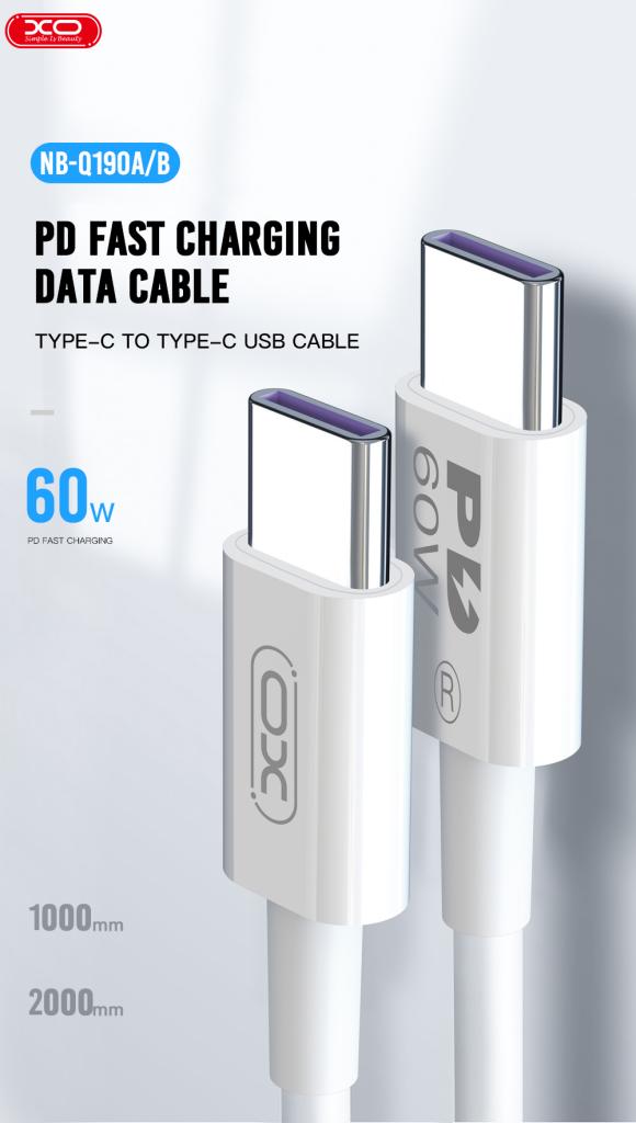 XO NB-Q190B 60W Charger Cable Type-C to Type-C 2m