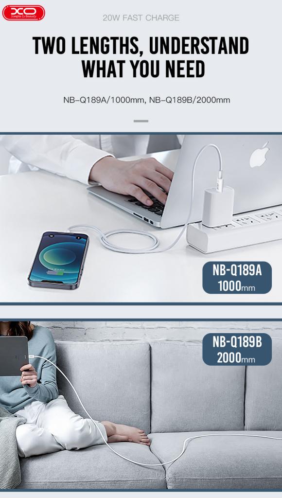 XO NB-Q189A PD 20W Καλώδιο Φόρτισης + Data Type-C σε Lightning 1m - Image 2