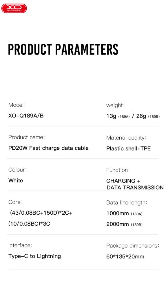 XO NB-Q189A PD 20W Καλώδιο Φόρτισης + Data Type-C σε Lightning 1m - Image 7