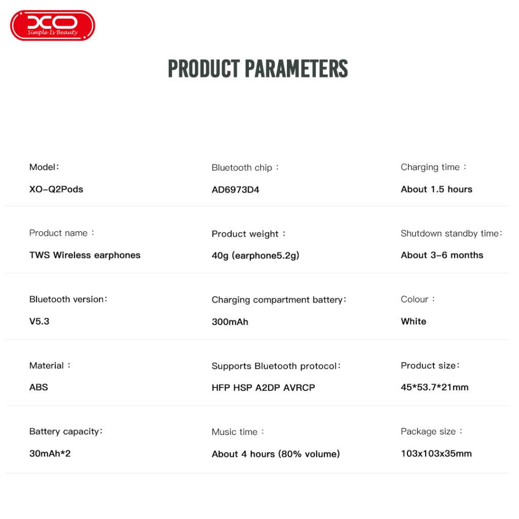 XO Q2 Pods Bluetooth headset (2nd generation Full configuration with ear sensor and wireless charging function) - Image 3