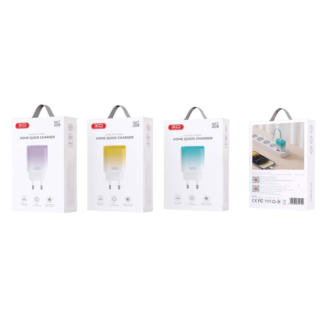 XO CE18 USB-C fast charging charger EU 30W (Yellow) - Image 2