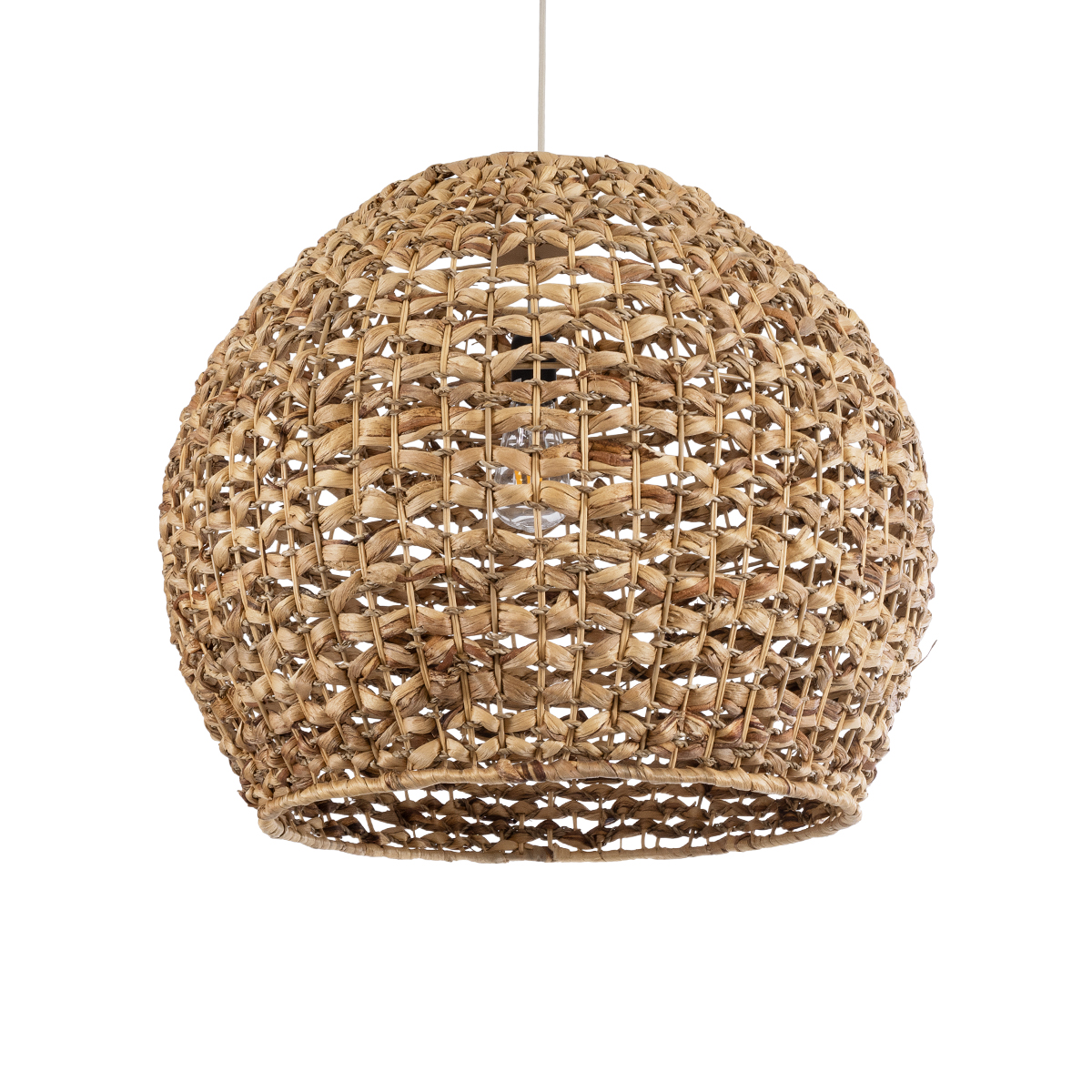 GloboStar® CLOVER 01851 Boho Κρεμαστό Φωτιστικό Οροφής Μονόφωτο 1 x E27 AC220-240V IP20 - Φ60 x Υ50cm - Καφέ Ξύλινο Μπαμπού Πλέγμα Καμπάνα - 5 Χρόνια Εγγύηση - Image 2