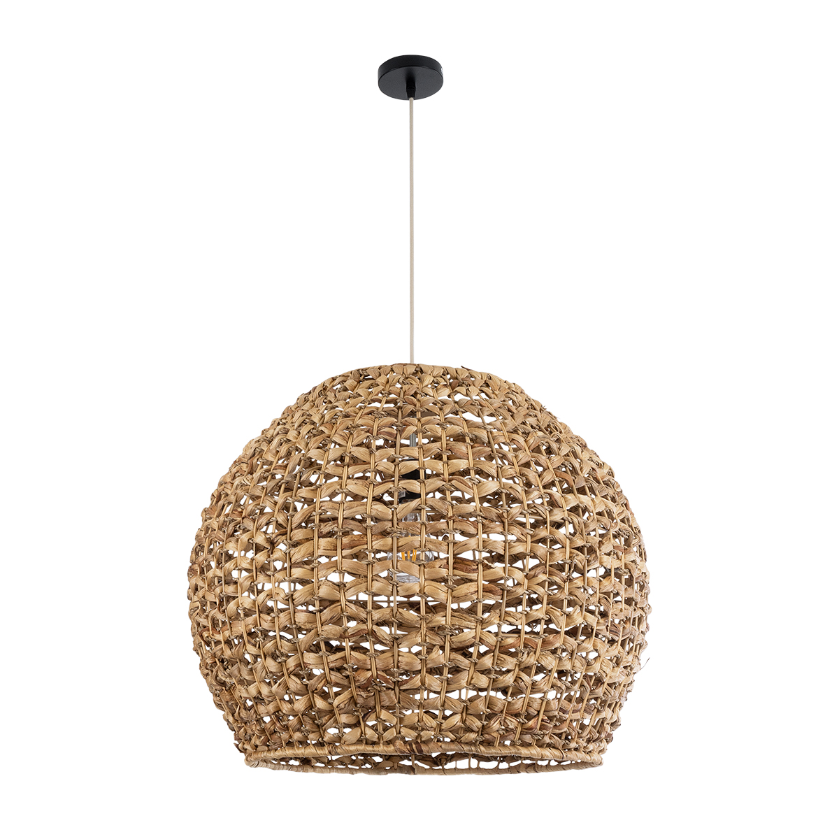 GloboStar® CLOVER 01851 Boho Κρεμαστό Φωτιστικό Οροφής Μονόφωτο 1 x E27 AC220-240V IP20 - Φ60 x Υ50cm - Καφέ Ξύλινο Μπαμπού Πλέγμα Καμπάνα - 5 Χρόνια Εγγύηση - Image 4