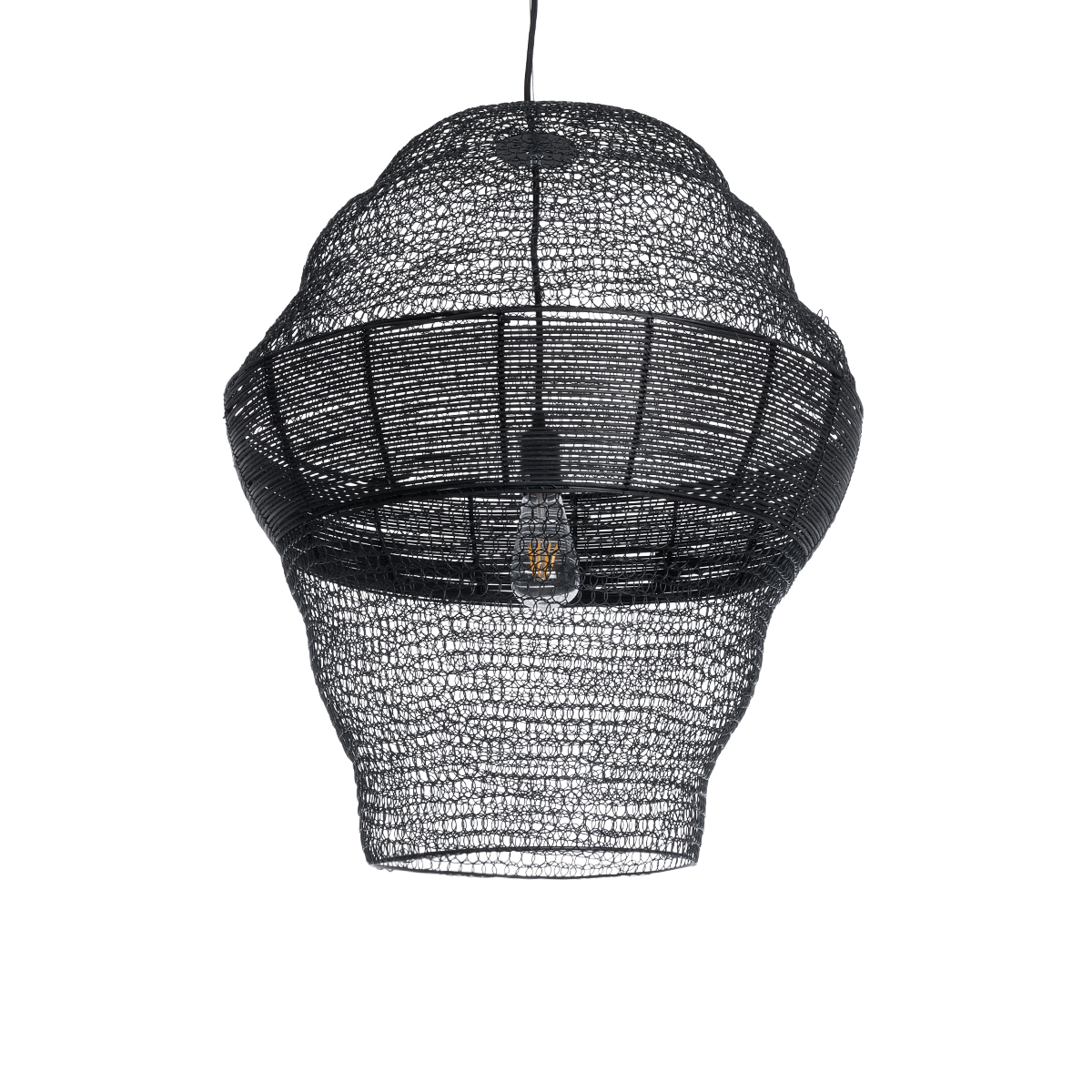 GloboStar® KENTUCKY 01912 Vintage Κρεμαστό Φωτιστικό Οροφής Μονόφωτο 1 x E27 AC220-240V IP20 - Φ60 x Υ70cm - Μαύρο Μεταλλικό με Μπαμπού Πλέγμα - 5 Χρόνια Εγγύηση - Image 2
