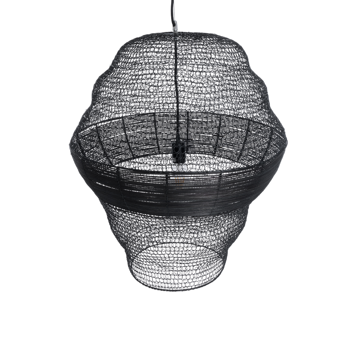 GloboStar® KENTUCKY 01912 Vintage Κρεμαστό Φωτιστικό Οροφής Μονόφωτο 1 x E27 AC220-240V IP20 - Φ60 x Υ70cm - Μαύρο Μεταλλικό με Μπαμπού Πλέγμα - 5 Χρόνια Εγγύηση - Image 7