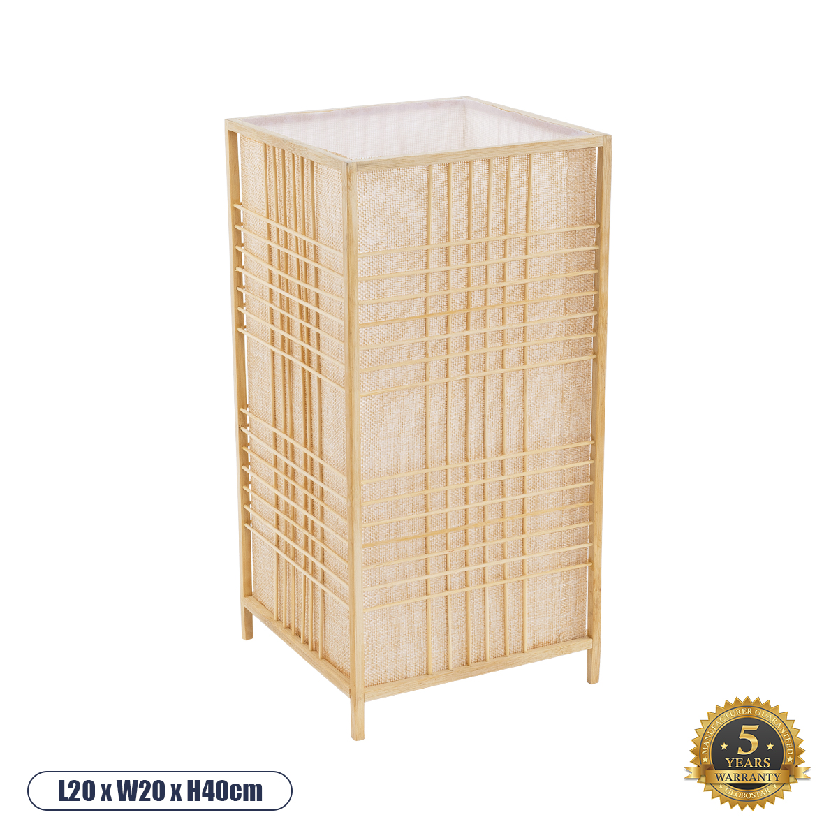GloboStar® JUNIE 01997 Boho Επιτραπέζιο Φωτιστικό Πορτατίφ Μονόφωτο 1 x E27 AC220-240V IP20 - Μ20 x Π20 x Υ40cm - Μπεζ Ύφασμα με Μπεζ Ξύλινο Μπαμπού Πλέγμα - 5 Χρόνια Εγγύηση