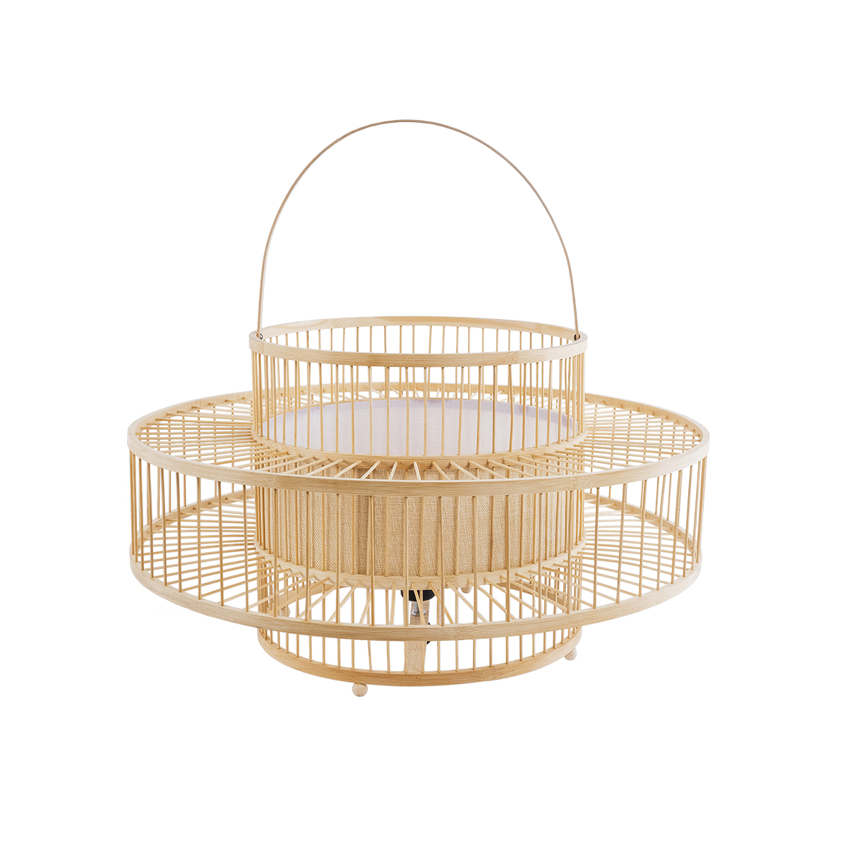 GloboStar® SORENIA 02004 Boho Επιδαπέδιο Φωτιστικό Μονόφωτο 1 x E27 AC220-240V IP20 - Φ60 x Υ32cm - Μπεζ Ξύλινο Μπαμπού Πλέγμα - 5 Χρόνια Εγγύηση - Image 2