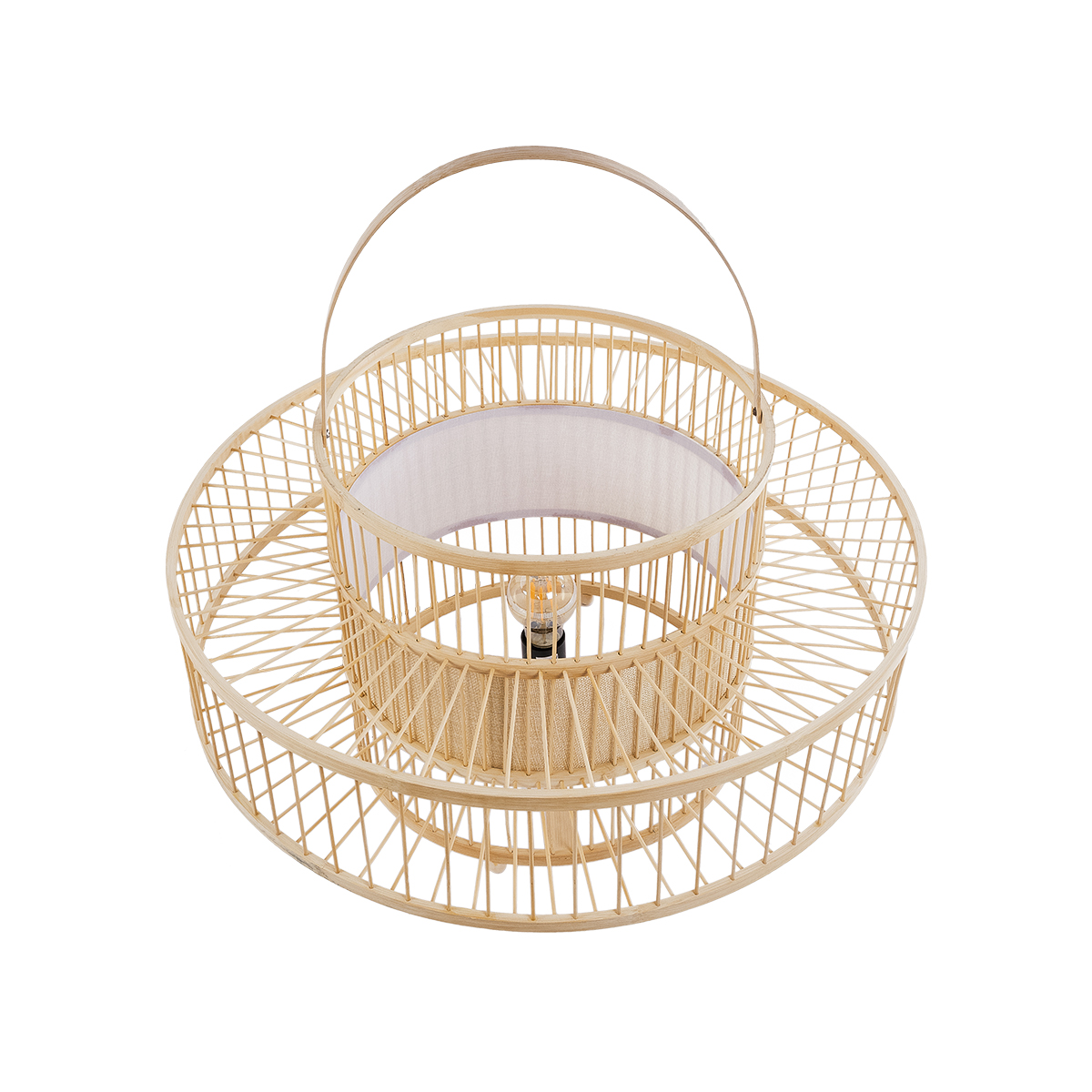 GloboStar® SORENIA 02004 Boho Επιδαπέδιο Φωτιστικό Μονόφωτο 1 x E27 AC220-240V IP20 - Φ60 x Υ32cm - Μπεζ Ξύλινο Μπαμπού Πλέγμα - 5 Χρόνια Εγγύηση - Image 4