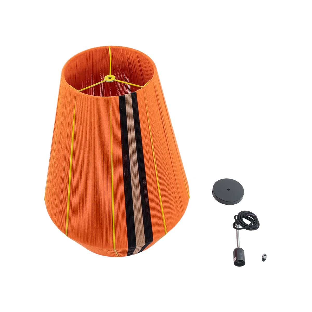 GloboStar® HABANA 02337 Boho Κρεμαστό Φωτιστικό Οροφής Μονόφωτο 1 x E27 AC220-240V IP20 - Φ50 x Υ60cm - Πορτοκαλί με Μαύρο και Καφέ με Κίτρινες Λεπτομέριες Λεπτό Νήμα Βαμβακερό Πλέγμα - 5 Χρόνια Εγγύηση - Image 10