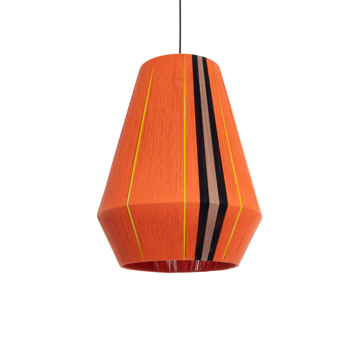 GloboStar® HABANA 02337 Boho Κρεμαστό Φωτιστικό Οροφής Μονόφωτο 1 x E27 AC220-240V IP20 - Φ50 x Υ60cm - Πορτοκαλί με Μαύρο και Καφέ με Κίτρινες Λεπτομέριες Λεπτό Νήμα Βαμβακερό Πλέγμα - 5 Χρόνια Εγγύηση - Image 2