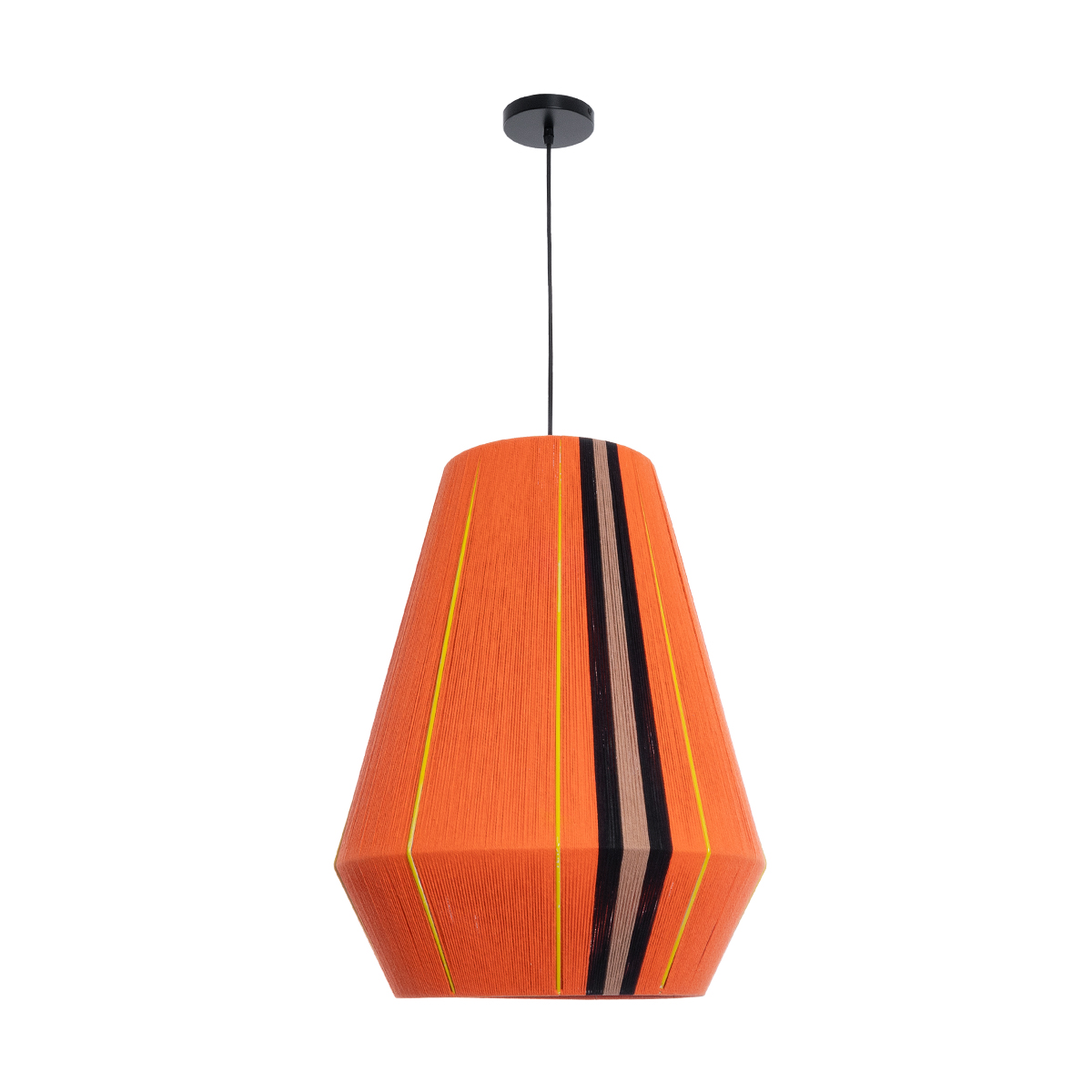 GloboStar® HABANA 02337 Boho Κρεμαστό Φωτιστικό Οροφής Μονόφωτο 1 x E27 AC220-240V IP20 - Φ50 x Υ60cm - Πορτοκαλί με Μαύρο και Καφέ με Κίτρινες Λεπτομέριες Λεπτό Νήμα Βαμβακερό Πλέγμα - 5 Χρόνια Εγγύηση - Image 4