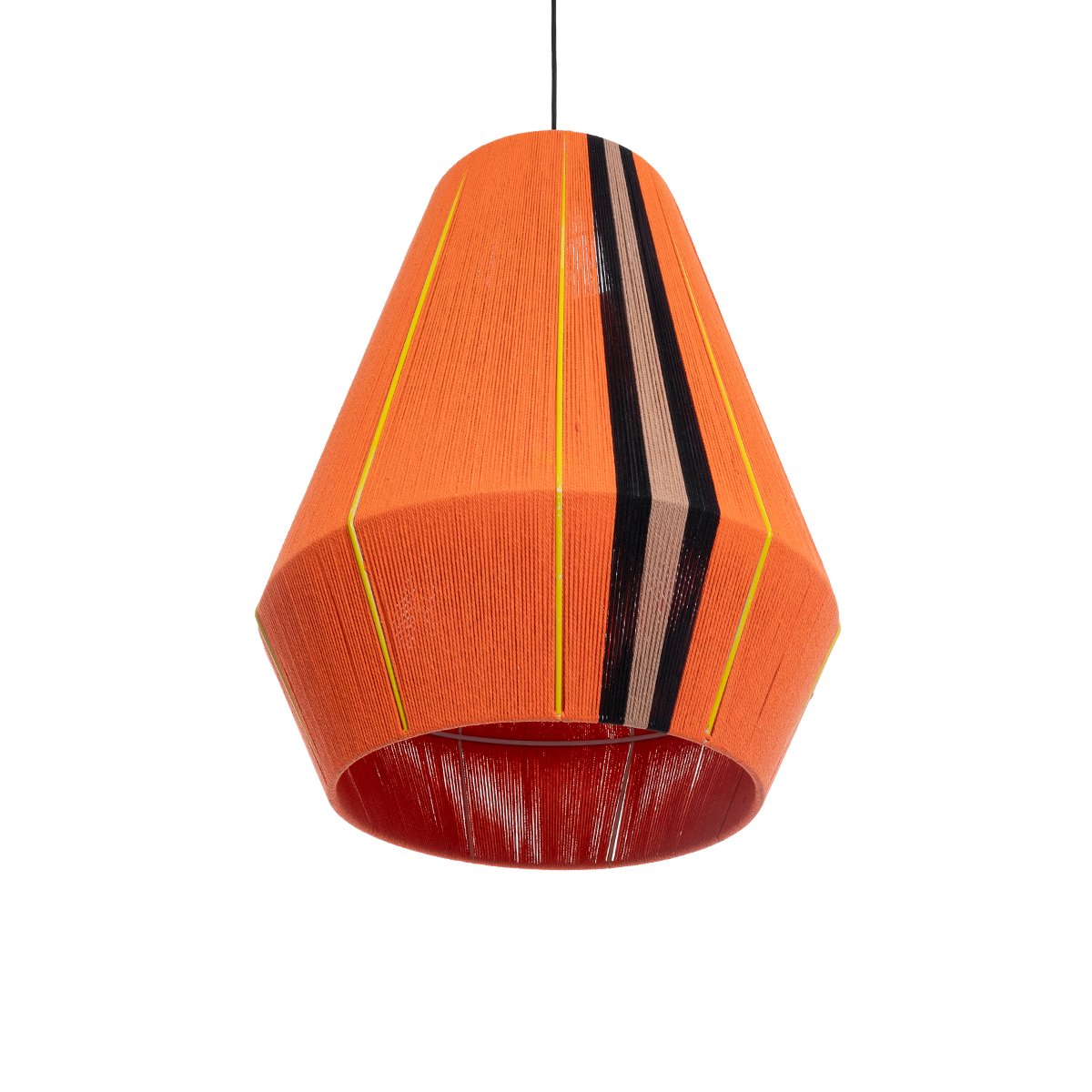 GloboStar® HABANA 02337 Boho Κρεμαστό Φωτιστικό Οροφής Μονόφωτο 1 x E27 AC220-240V IP20 - Φ50 x Υ60cm - Πορτοκαλί με Μαύρο και Καφέ με Κίτρινες Λεπτομέριες Λεπτό Νήμα Βαμβακερό Πλέγμα - 5 Χρόνια Εγγύηση - Image 6