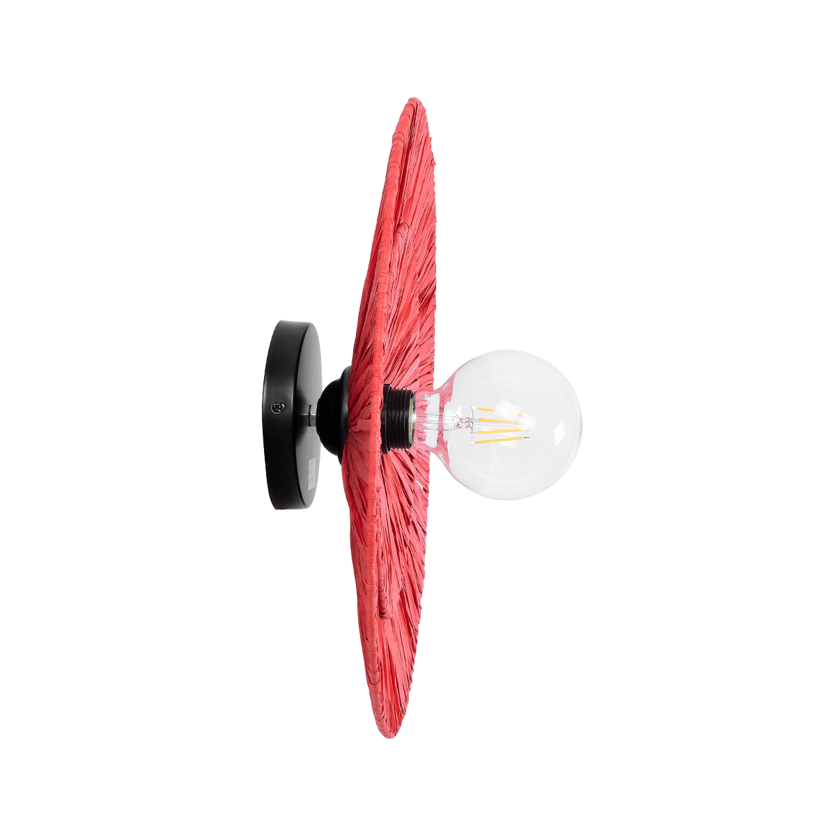GloboStar® COLOMBO 02282 Boho Φωτιστικό Τοίχου - Απλίκα Μονόφωτο 1 x E27 AC 220-240V IP20 - Φ40 x Υ9cm - Κόκκινη Φυσική Ράφια Άχυρο Πλέγμα - Image 4