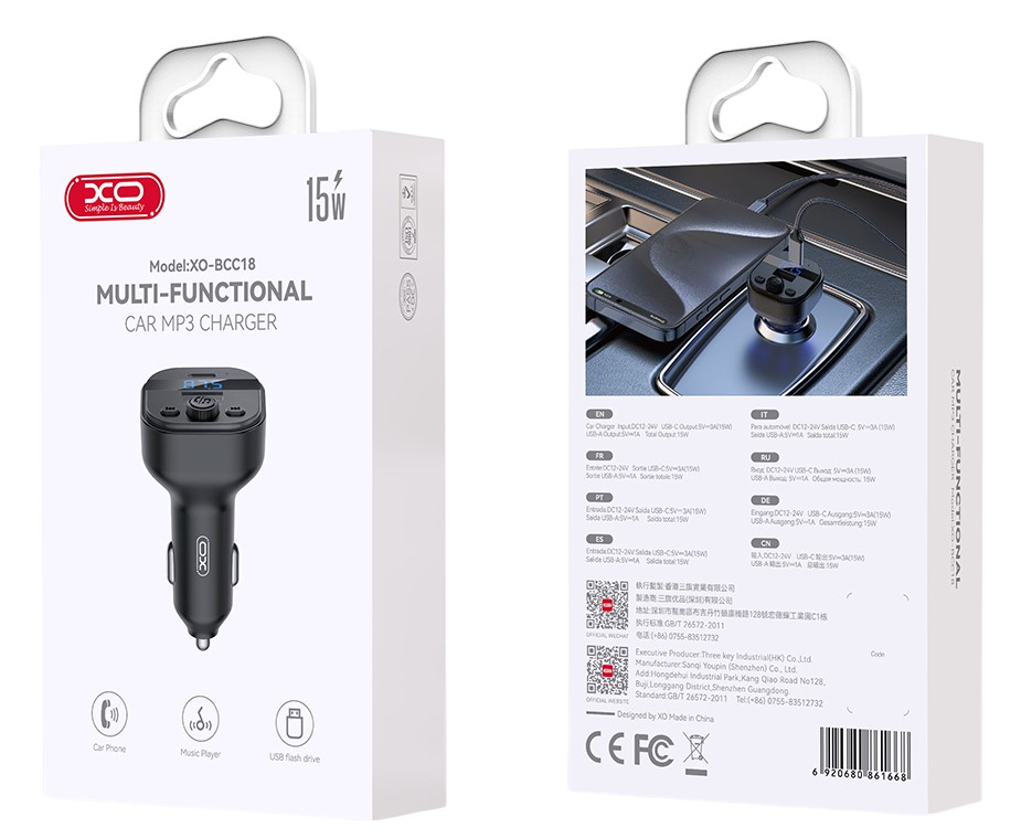 XO BCC18 Smart Bluetooth MP3 Φορτιστής Αυτοκινήτου Type-C 3A - Image 3