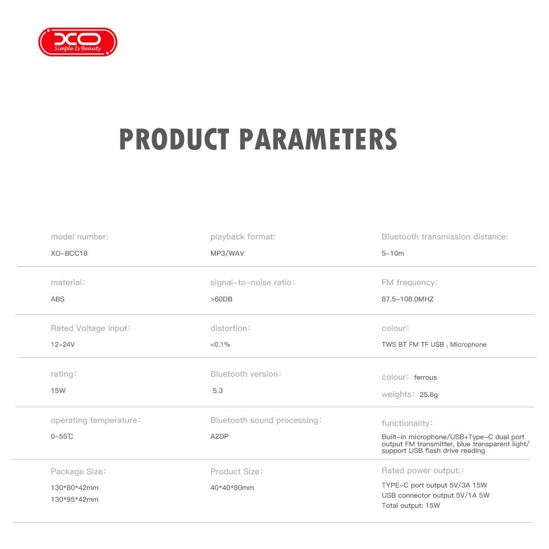 XO BCC18 Smart Bluetooth MP3 Φορτιστής Αυτοκινήτου Type-C 3A - Image 4