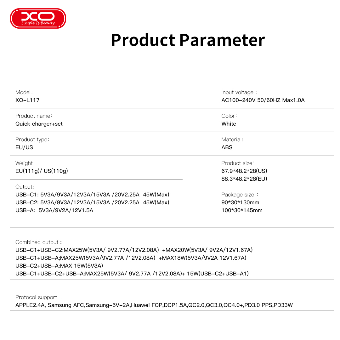 XO L117 (EU) PD/QC (2USB-C+1USB-A) Φορτιστής Γρήγορης Φόρτισης - Image 4
