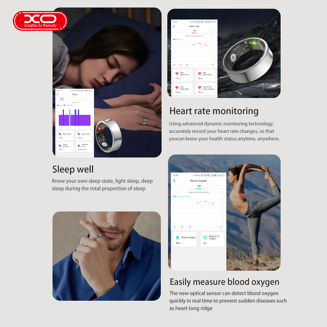 XO RS01 Smart Δαχτυλίδι Μέγεθος 10 Μαύρο - Image 4