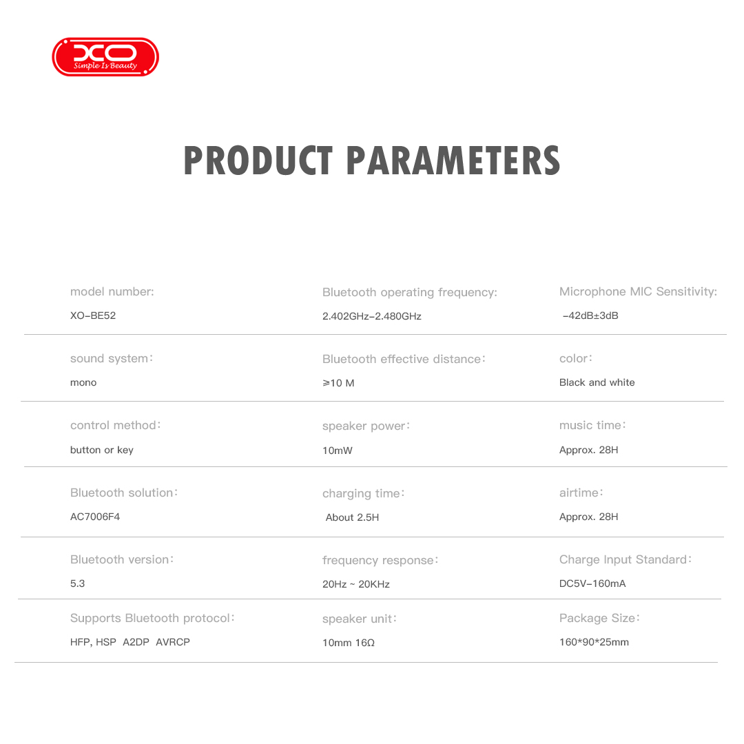 XO BE52 In-Ear Μονό Ακουστικό Bluetooth Λευκό - Image 4