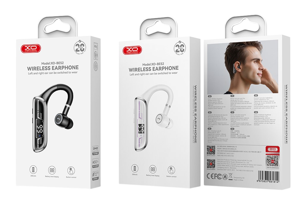 XO BE52 In-Ear Μονό Ακουστικό Bluetooth Λευκό - Image 3