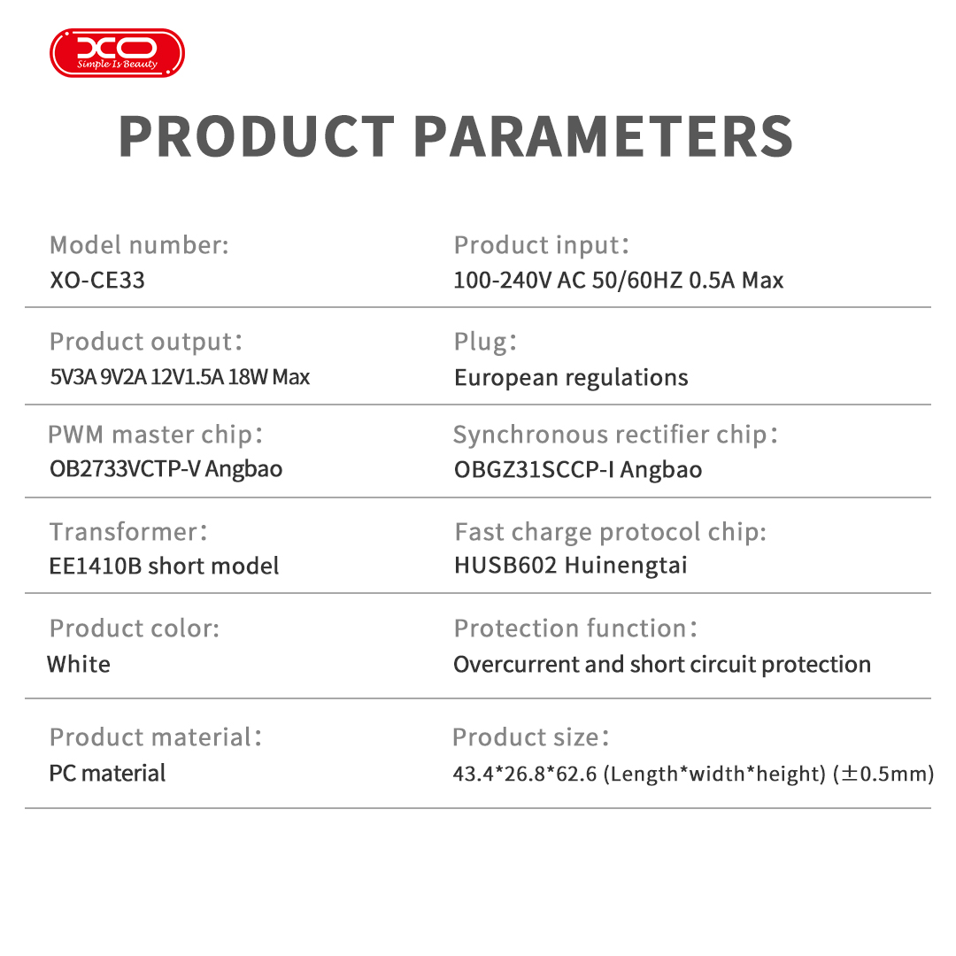 XO CE33 (EU) QC3.0 18W Μονό USB-A Γρήγορος Φορτιστής - Image 4