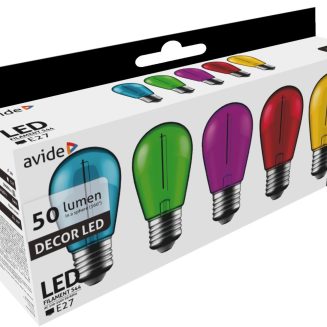 Avide LED Διακοσμητική Λάμπα Filament 1W  E27 (5τμχ) (Πράσινο/Μπλέ/Κίτρινο/Κόκκινο/Μώβ)