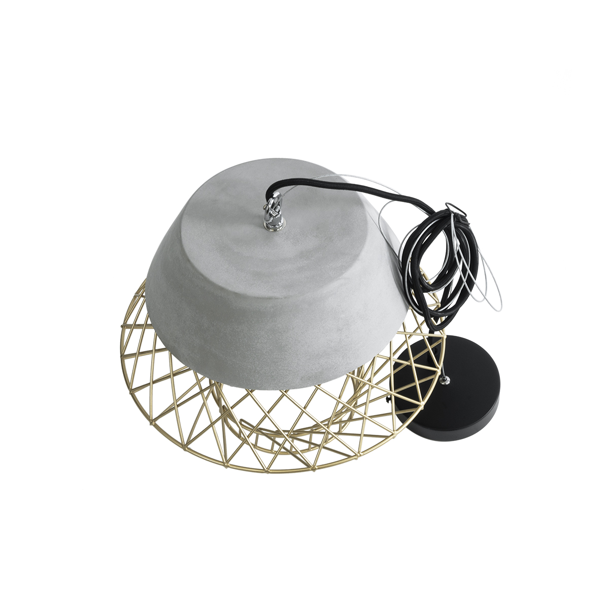 GloboStar® DURANT 01324 Μοντέρνο Κρεμαστό Φωτιστικό Πλέγμα Μονόφωτο 1 x E27 IP20 Γκρι Τσιμέντο με Μπεζ Μέταλλο - Μ35 x Π35 x Υ35cm - Image 10
