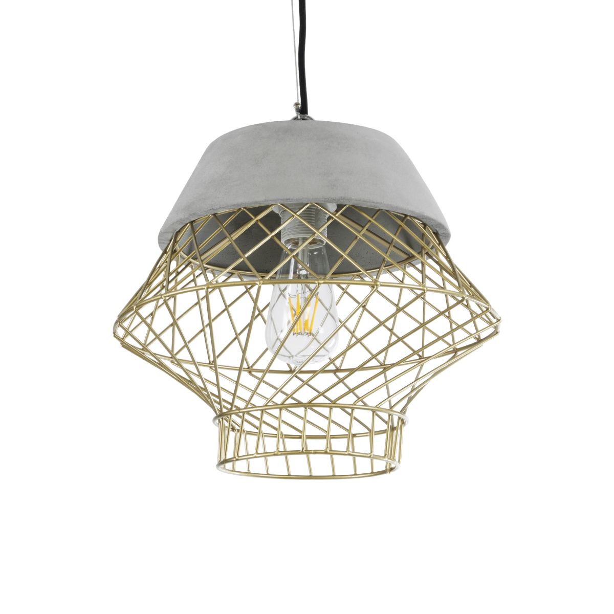 GloboStar® DURANT 01324 Μοντέρνο Κρεμαστό Φωτιστικό Πλέγμα Μονόφωτο 1 x E27 IP20 Γκρι Τσιμέντο με Μπεζ Μέταλλο - Μ35 x Π35 x Υ35cm - Image 2