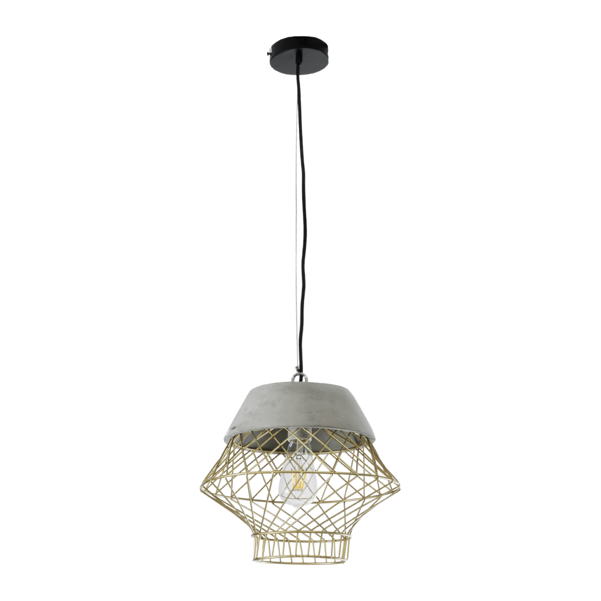 GloboStar® DURANT 01324 Μοντέρνο Κρεμαστό Φωτιστικό Πλέγμα Μονόφωτο 1 x E27 IP20 Γκρι Τσιμέντο με Μπεζ Μέταλλο - Μ35 x Π35 x Υ35cm - Image 3