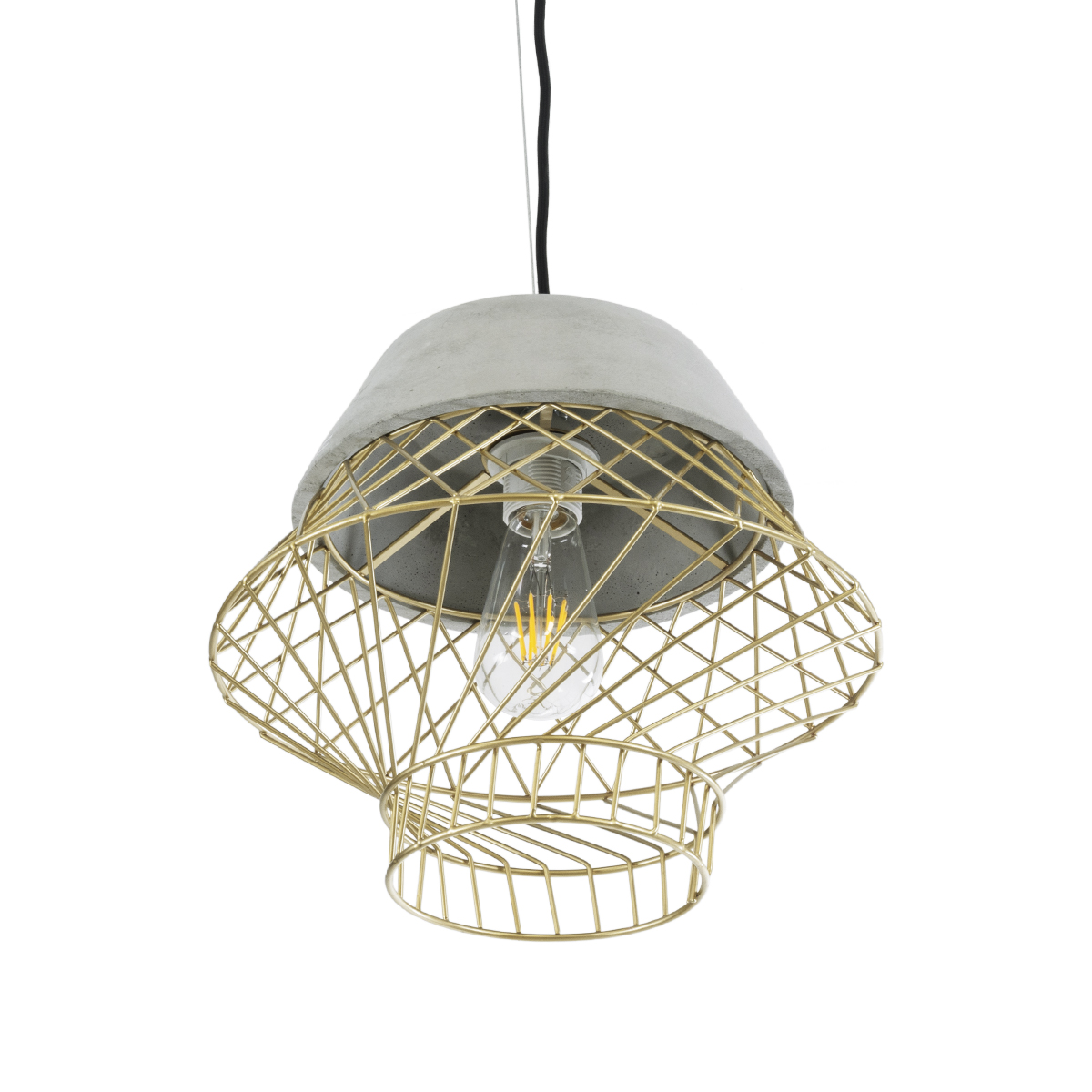 GloboStar® DURANT 01324 Μοντέρνο Κρεμαστό Φωτιστικό Πλέγμα Μονόφωτο 1 x E27 IP20 Γκρι Τσιμέντο με Μπεζ Μέταλλο - Μ35 x Π35 x Υ35cm - Image 5