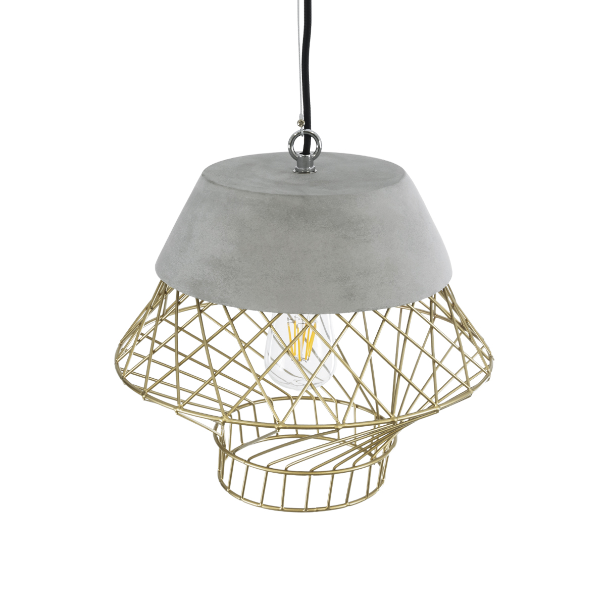 GloboStar® DURANT 01324 Μοντέρνο Κρεμαστό Φωτιστικό Πλέγμα Μονόφωτο 1 x E27 IP20 Γκρι Τσιμέντο με Μπεζ Μέταλλο - Μ35 x Π35 x Υ35cm - Image 6