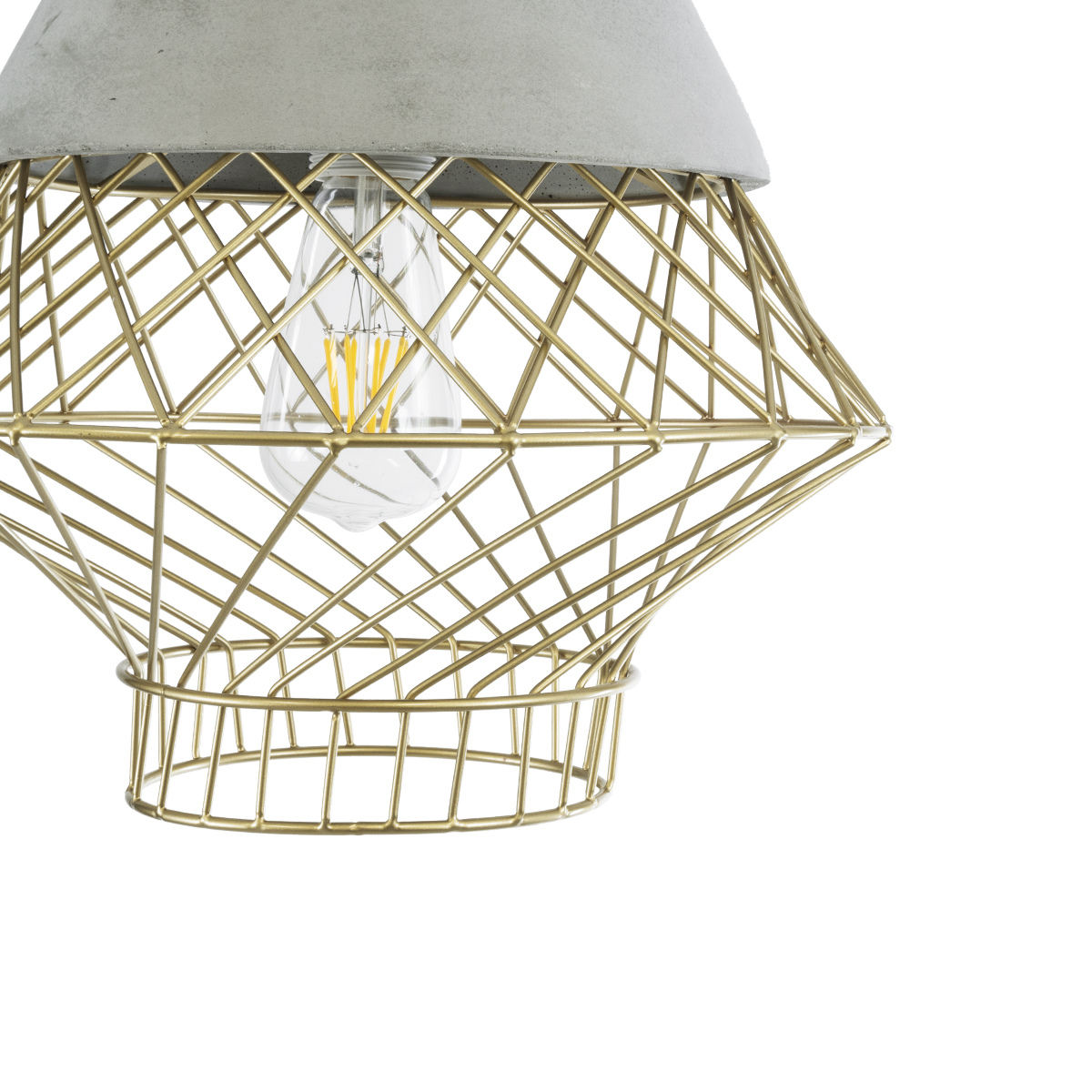 GloboStar® DURANT 01324 Μοντέρνο Κρεμαστό Φωτιστικό Πλέγμα Μονόφωτο 1 x E27 IP20 Γκρι Τσιμέντο με Μπεζ Μέταλλο - Μ35 x Π35 x Υ35cm - Image 7