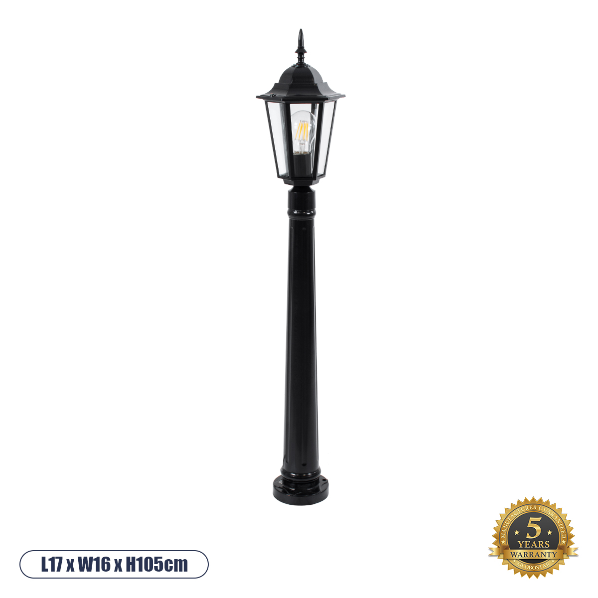 GloboStar® ELLIPSE 01401 Vintage Φωτιστικό Κολωνάκι Κήπου Μονόφωτο 1 x E27 Μαύρο Μεταλλικό Πλέγμα L17 x W16 x H105cm