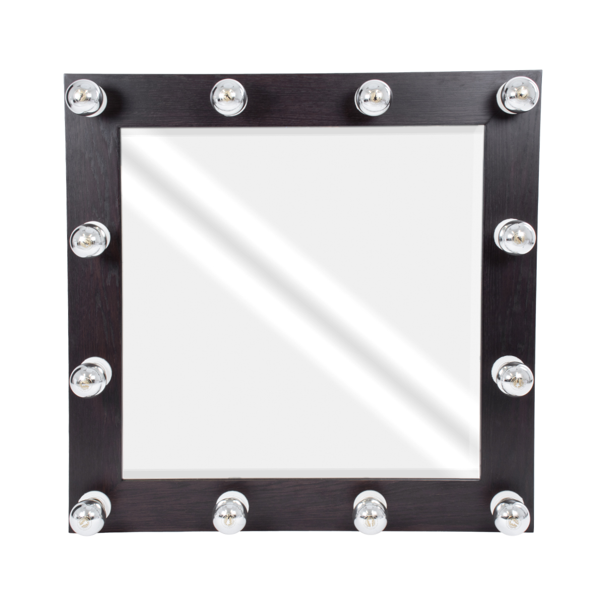 GloboStar® MAKEUP MIRROR-80x80-2 Μοντέρνος Καθρέπτης Μακιγιάζ με Πλαίσιο Φυσικού Ξύλου με Διακόπτη On/Off 12 x E27 AC220-240V - Μ80 x Π7 x Υ80cm - Καφέ Wenge - Image 3