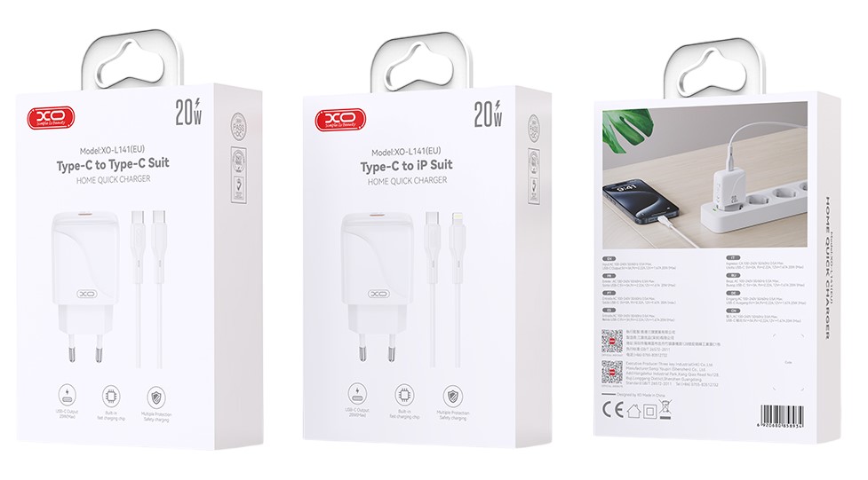 XO L141 Φορτιστής Γρήγορης Φόρτισης USB-C 20W με Καλώδιο Lightning - Image 2