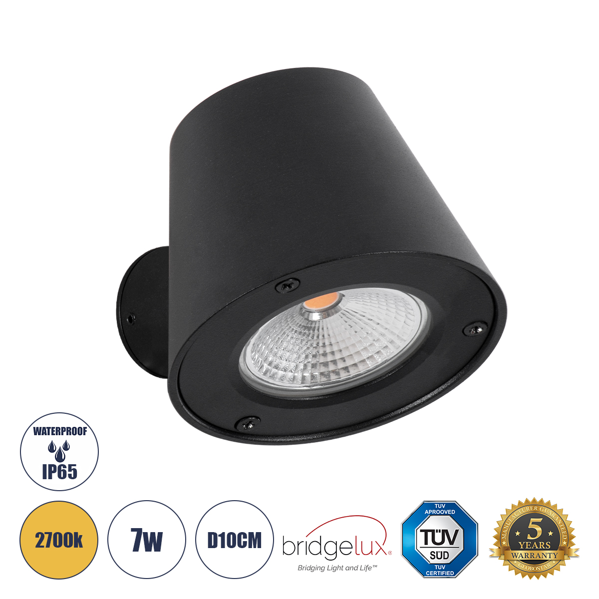 GloboStar® GARDENIA 60799 Φωτιστικό Τοίχου - Απλίκα Αρχιτεκτονικού Φωτισμού Εσωτερικού/Εξωτερικού Χώρου Up or Down LED 7W 700lm 60° AC220-240V Αδιάβροχο IP65 - Σώμα Αλουμινίου & Tempered Glass - Μ9.5 x Π13 x Υ7.7cm - Θερμό Λευκό 2700K - Μαύρο - Bridgelux Chip - 5 Years Warranty - Image 2
