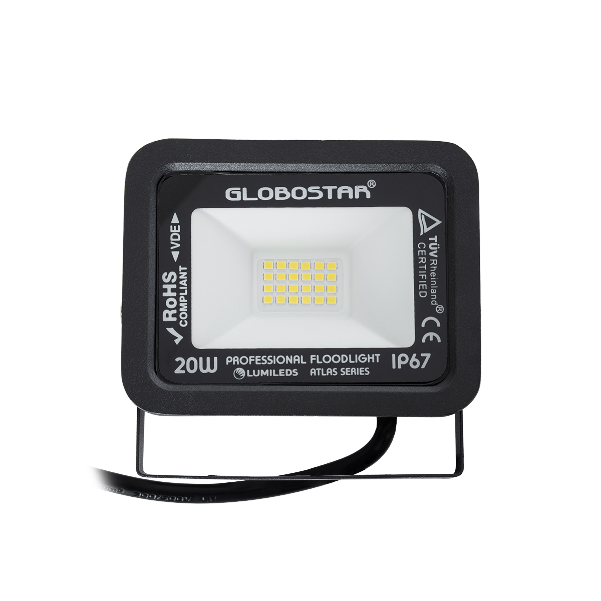 GloboStar® ATLAS 61411 Επαγγελματικός Προβολέας LED 20W 2400lm 120° AC 220-240V - Αδιάβροχος IP67 - Μ12 x Π2.5 x Υ9.5cm - Μαύρο - Φυσικό Λευκό 4500K - LUMILEDS Chips - TÜV Rheinland Certified - 5 Years Warranty - Image 3