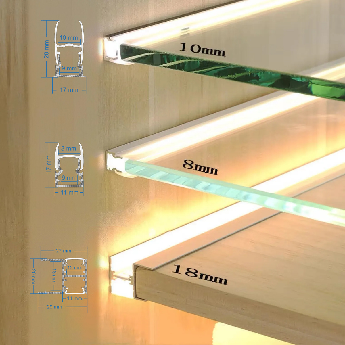 GloboStar® GLASSBOARD-PROFILE 70808-3M Προφίλ Αλουμινίου - Βάση & Ψύκτρα Ταινίας LED με Λευκό Γαλακτερό Κάλυμμα - Χρήση για Μοριακό Φωτισμό Γυαλιού Πάχους 8mm - Πατητό Κάλυμμα - Ασημί - 3 Μέτρα - Πακέτο 5 Τεμαχίων - Μ300 x Π1.1 x Υ1.7cm - Image 14