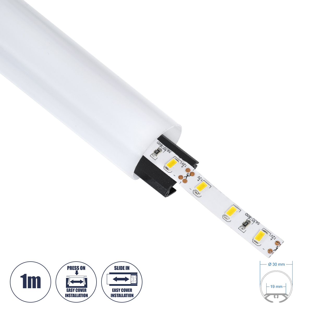 GloboStar® SURFACEPENDANT-PROFILE 70854-1M Προφίλ Αλουμινίου - Βάση & Ψύκτρα Ταινίας LED με Λευκό Γαλακτερό Κάλυμμα - Επιφανειακή & Κρεμαστή Χρήση - Πατητό Κάλυμμα - Μαύρο - 1 Μέτρο - Μ100 x Φ3cm
