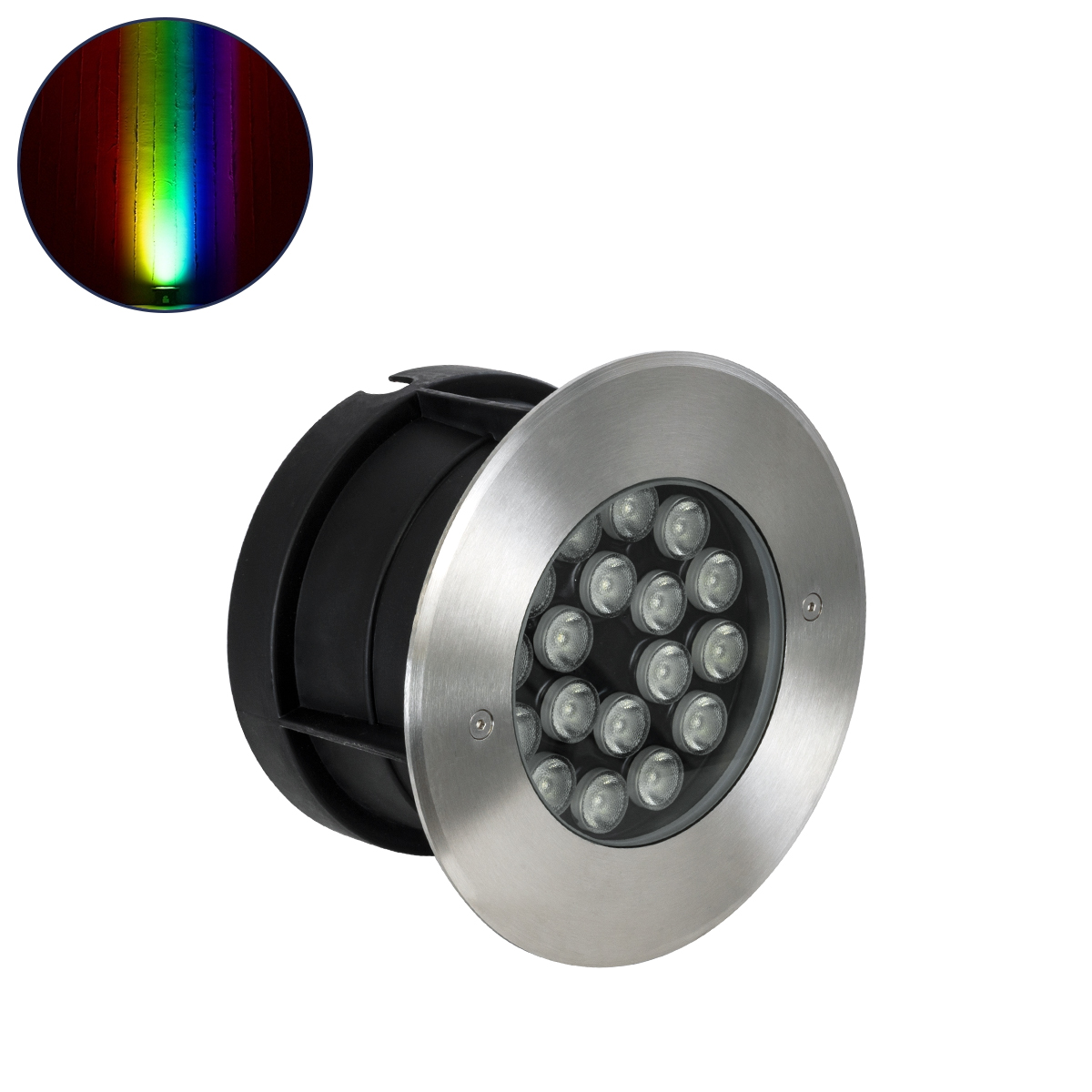 GloboStar® UNDERGROUND-SINA 90573 Χωνευτό Φωτιστικό Σποτ Δαπέδου LED 18W 1530lm 15° DC 24V Αδιάβροχο IP68 Φ20 x Υ11cm RGBW DMX512 - Ανοξείδωτο Ατσάλι - 3 Χρόνια Εγγύηση - Image 2