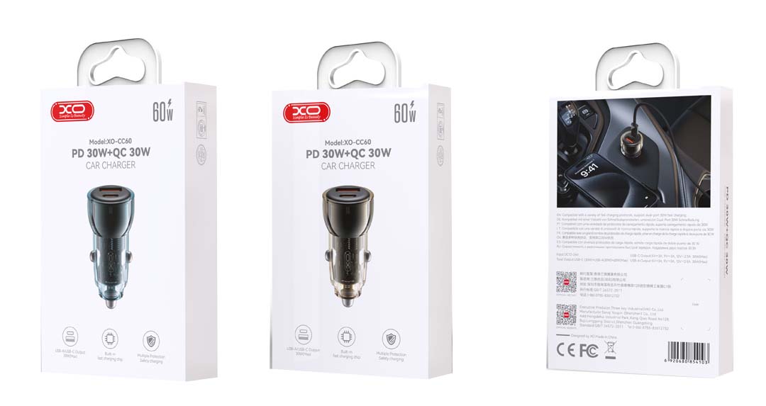 XO CC60 Smart Διαφανής Φορτιστής Αυτοκινήτου A30W+C30W/Ταυτόχρονη 60W Καφέ - Image 4