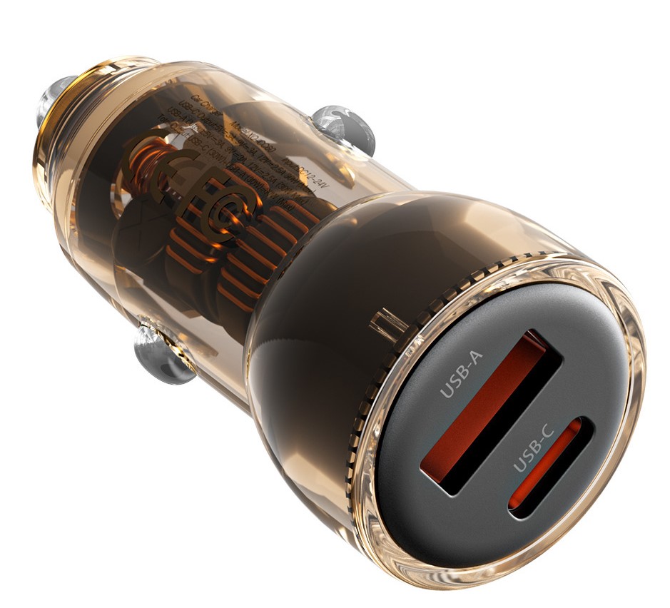 XO CC60 Smart Διαφανής Φορτιστής Αυτοκινήτου A30W+C30W/Ταυτόχρονη 60W Καφέ