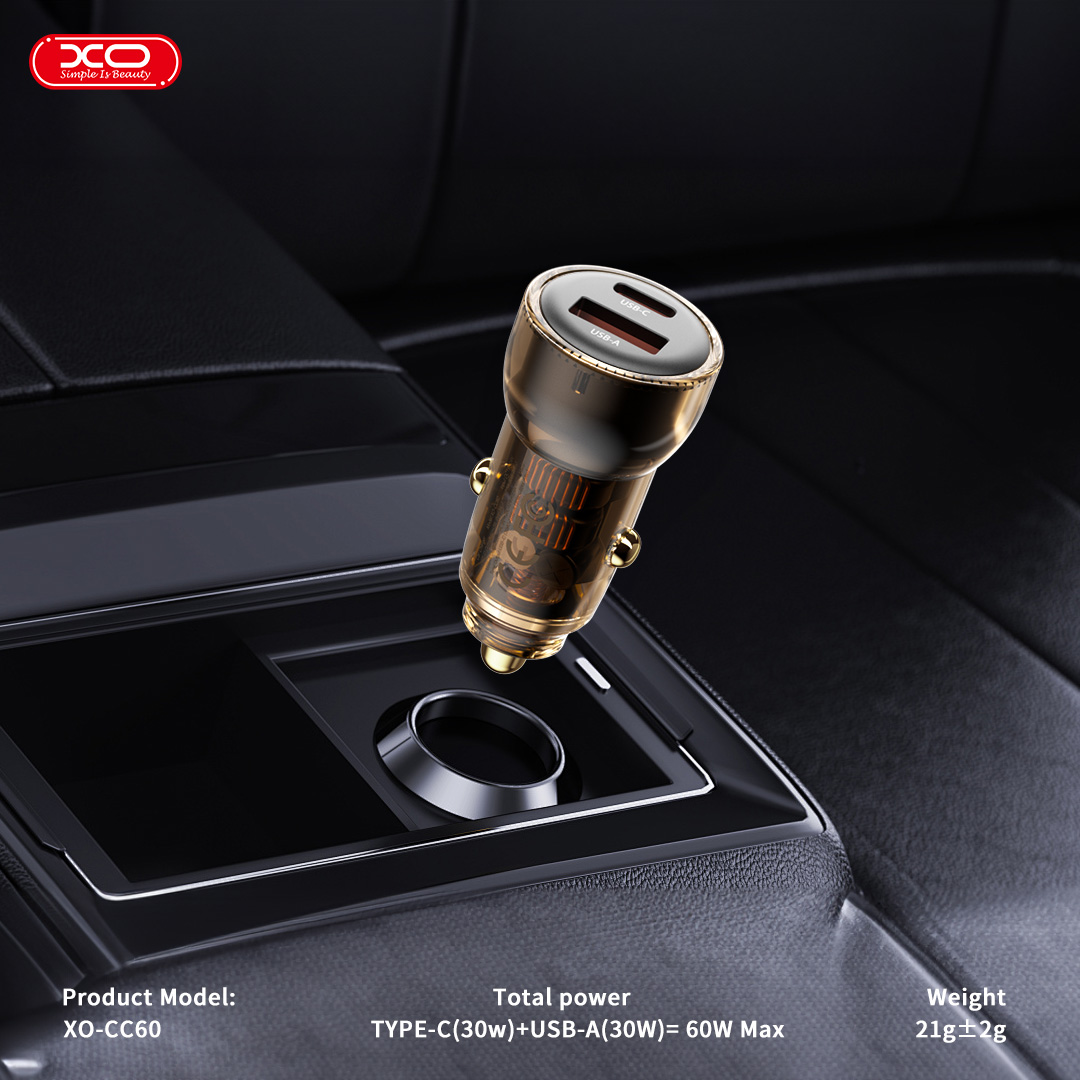 XO CC60 Smart Διαφανής Φορτιστής Αυτοκινήτου A30W+C30W/Ταυτόχρονη 60W Καφέ - Image 2