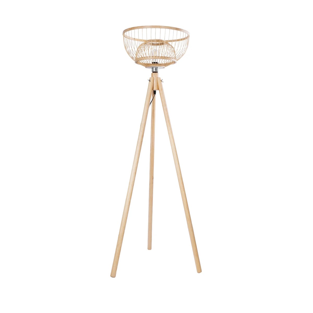 GloboStar® POPPY 01986 Boho Επιδαπέδιο Φωτιστικό Μονόφωτο 1 x E27 IP20 Μπεζ Ξύλο - Μ58 x Π58 x Υ141cm