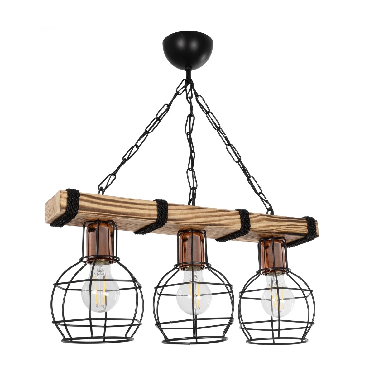 GloboStar® STARLO 201-0006 Vintage Κρεμαστό Φωτιστικό Ράγα Τρίφωτο 3 x E27 IP20 Μπεζ Ξύλο με Μαύρο Μέταλλο - Μ50 x Π15 x Υ65cm - Image 4