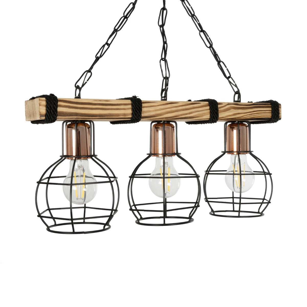 GloboStar® STARLO 201-0006 Vintage Κρεμαστό Φωτιστικό Ράγα Τρίφωτο 3 x E27 IP20 Μπεζ Ξύλο με Μαύρο Μέταλλο - Μ50 x Π15 x Υ65cm - Image 5