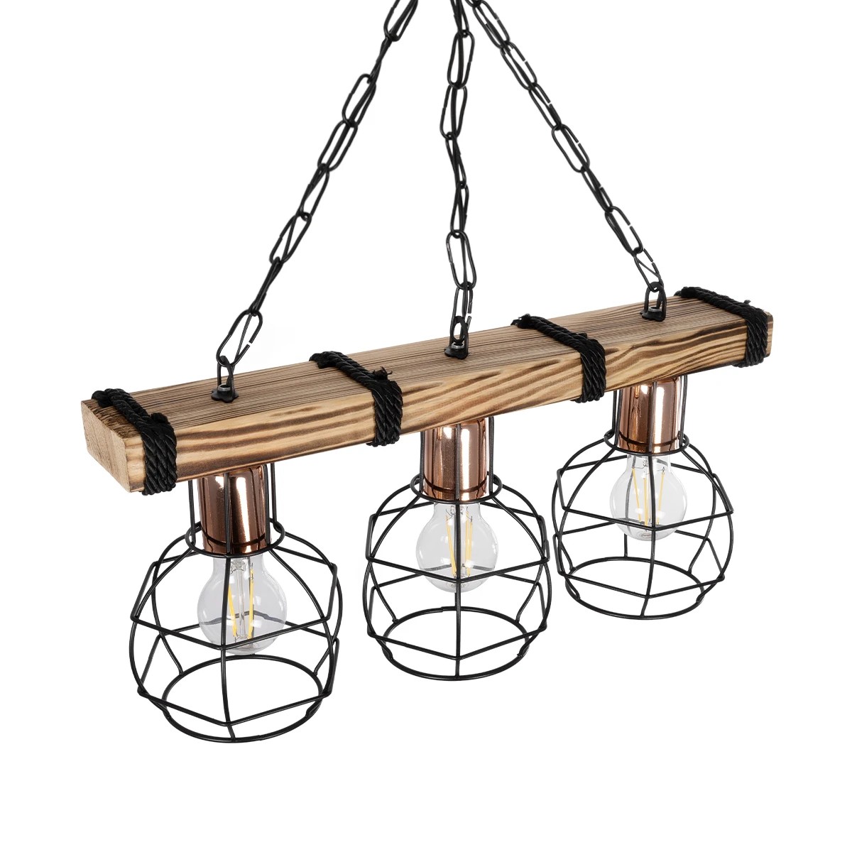 GloboStar® STARLO 201-0006 Vintage Κρεμαστό Φωτιστικό Ράγα Τρίφωτο 3 x E27 IP20 Μπεζ Ξύλο με Μαύρο Μέταλλο - Μ50 x Π15 x Υ65cm - Image 7