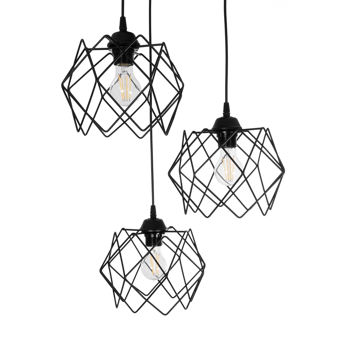 GloboStar® DAZLA 201-0024 Vintage Κρεμαστό Φωτιστικό Πλέγμα Τρίφωτο 3 x E27 IP20 Μαύρο Μέταλλο - Μ32 x Π32 x Υ70cm - Image 7